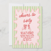 Retro geschilderd 60e roze rode strepen foto verja kaart (Voorkant)