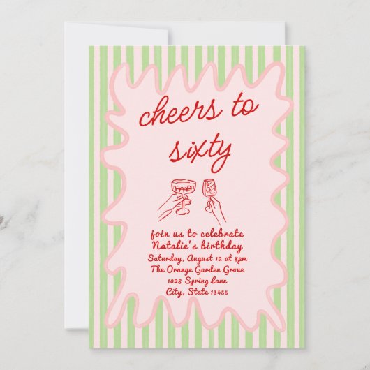 Retro geschilderd 60e roze rode strepen foto verja kaart (Voorkant)