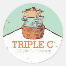 Retro gestapelde kookpotten Pannen Chef Catering Ronde Sticker