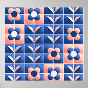 Retro gestileerde bloemen: mozaïekpatroon. poster