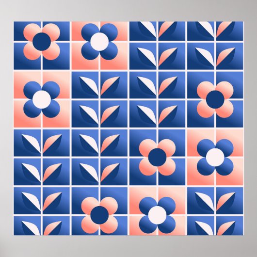 Retro gestileerde bloemen: mozaïekpatroon. poster (Voorkant)