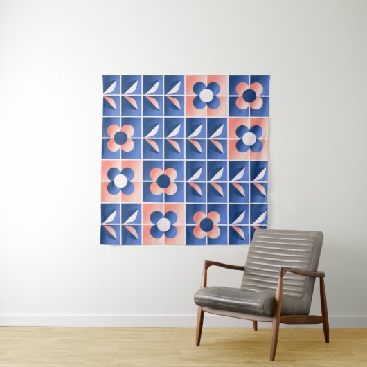 Retro gestileerde bloemen: mozaïekpatroon. wandkleed (In Situ (horizontaal))