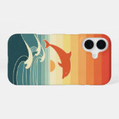 Retro gestileerde dolfijn iPhone 16 hoesje (Achterkant horizontaal)