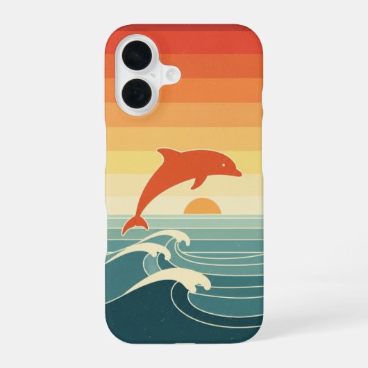 Retro gestileerde dolfijn iPhone 16 hoesje (Achterkant)