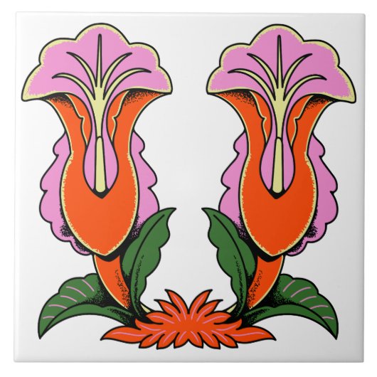 Retro gestileerde lelie bloem botanisch tegeltje (Voorkant)