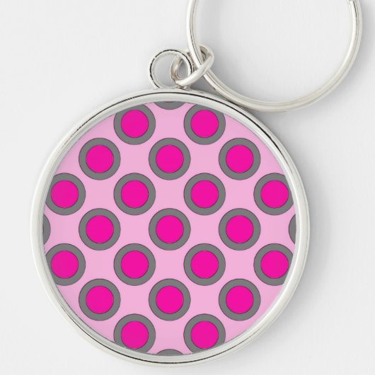 Retro gestippeld met cirkel, fuchsia, grijs en roz sleutelhanger (Voorkant)