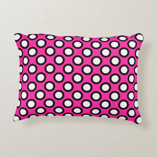 Retro gestippeld met cirkels, fuchsia, zwart en wi accent kussen