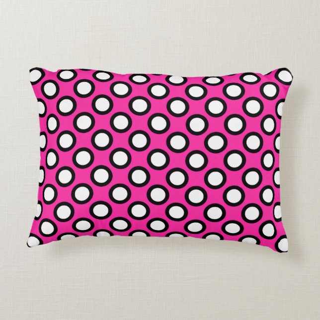 Retro gestippeld met cirkels, fuchsia, zwart en wi accent kussen (Achterkant)