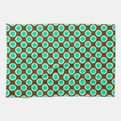 Retro gestippelde stippen, bruin en turquoise theedoek (Horizontaal)