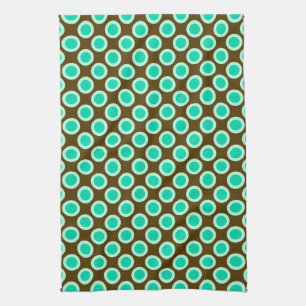 Retro gestippelde stippen, bruin en turquoise theedoek