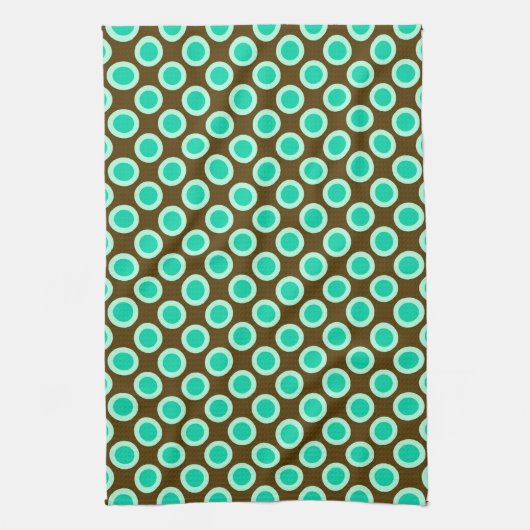 Retro gestippelde stippen, bruin en turquoise theedoek (Verticaal)
