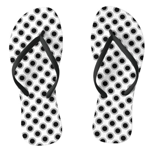 Retro gestippelde stippen, grijs, zwart en wit teenslippers (Voetbed)