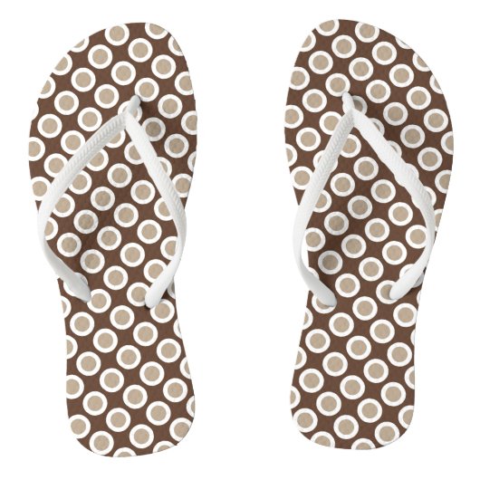 Retro gestippelde stippen, taupe tan tinten teenslippers (Voetbed)