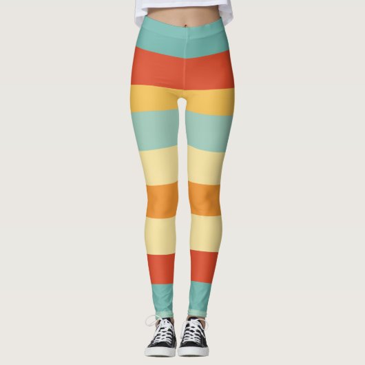 Retro gestreept kleurenpatroon leggings (Voorkant)