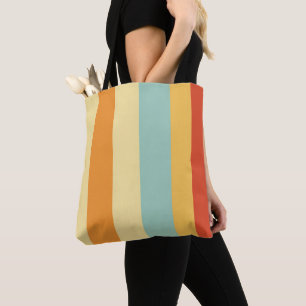 Retro gestreept kleurenpatroon tote bag