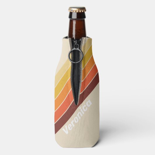 Retro Gestreept met Naam Flesjeskoeler (Fles Achterkant)