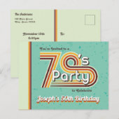 Retro gestreepte 70's feest uitnodiging briefkaart (Voorkant / Achterkant)