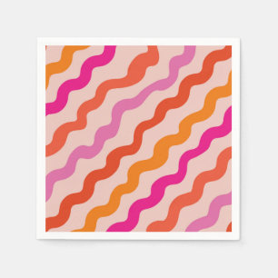 Retro gestreepte abstracte golven roze rood oranje servet