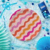 Retro Gestreepte Abstracte Golven Roze Rood Sinaas Papieren Bordje (Feest)