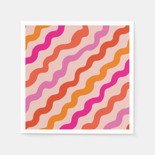 Retro Gestreepte Abstracte Golven Roze Rood Sinaas Servet (Voorkant)