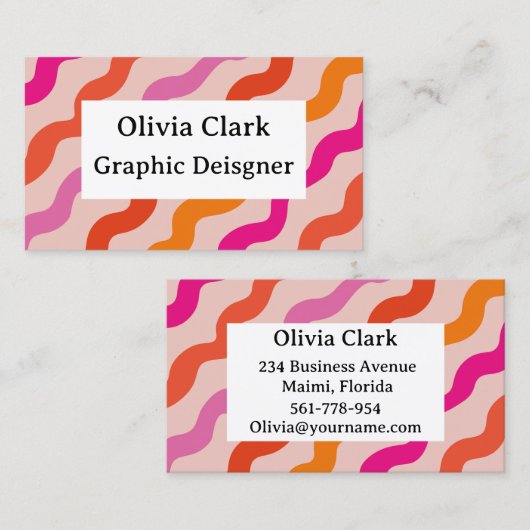 Retro Gestreepte Abstracte Waves Roze Rood Aangepa Visitekaartje (Voorkant / Achterkant)