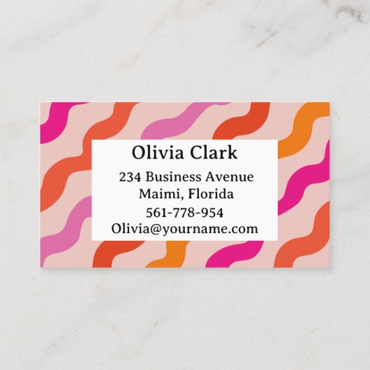 Retro Gestreepte Abstracte Waves Roze Rood Aangepa Visitekaartje (Achterkant)