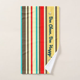 Retro Gestreepte Badhanddoek met Bijen Handdoek