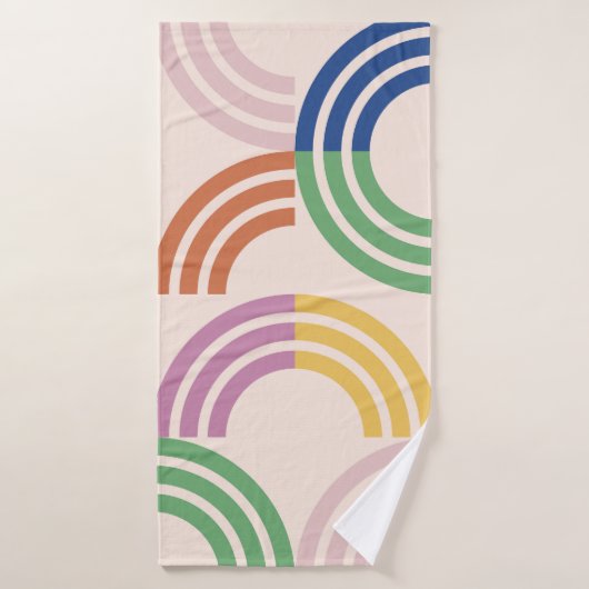 Retro gestreepte curven geometrische achtergrond badhanddoek (Badhanddoek)