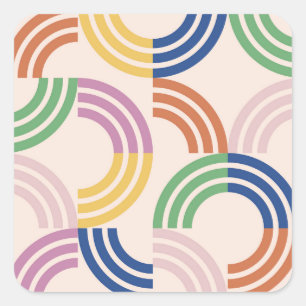 Retro gestreepte curven geometrische achtergrond vierkante sticker