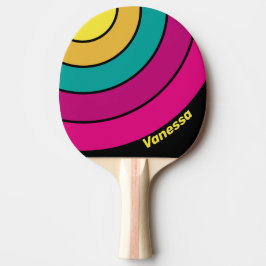 Retro Gestreepte Donkere 80er Cirkel Streep met Na Tafeltennisbatje