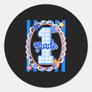Retro gestreepte eerstegraads leraar 1e klas rug ronde sticker