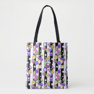 Retro-, gestreepte en polka-punten tote bag