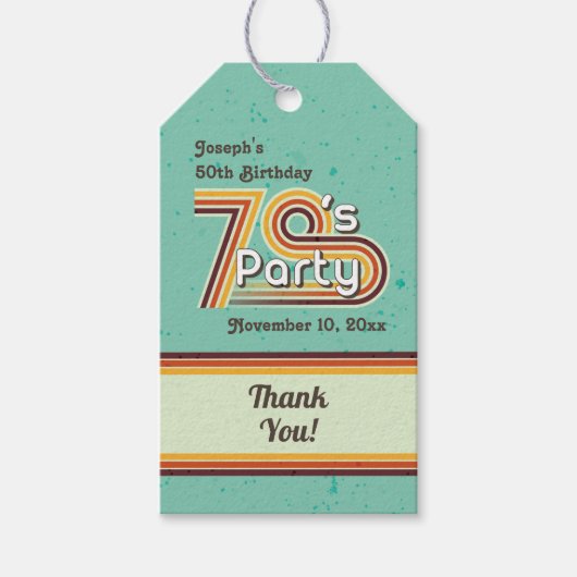 Retro Gestreepte Feest uit de Jaren 70 Cadeaulabel (Voorkant)