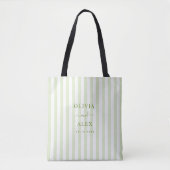 Retro gestreepte groene gepersonaliseerde trouw tote bag (Voorkant)