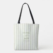 Retro gestreepte groene gepersonaliseerde trouw tote bag (Achterkant)