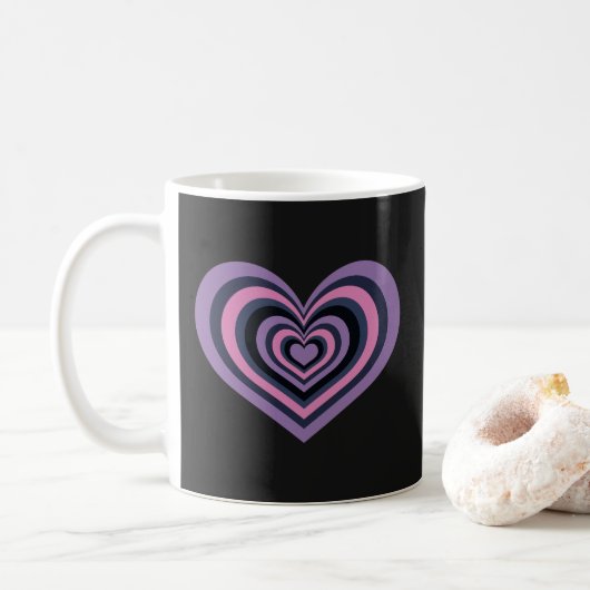 Retro Gestreepte Hart Mok - Paars op Zwart (Met donut)