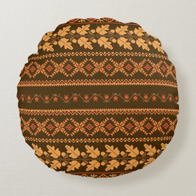 Retro gestreepte herfst kruissteek rond kussen (Voorkant)