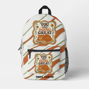 Retro Gestreepte Kat Motivatie Rugzak