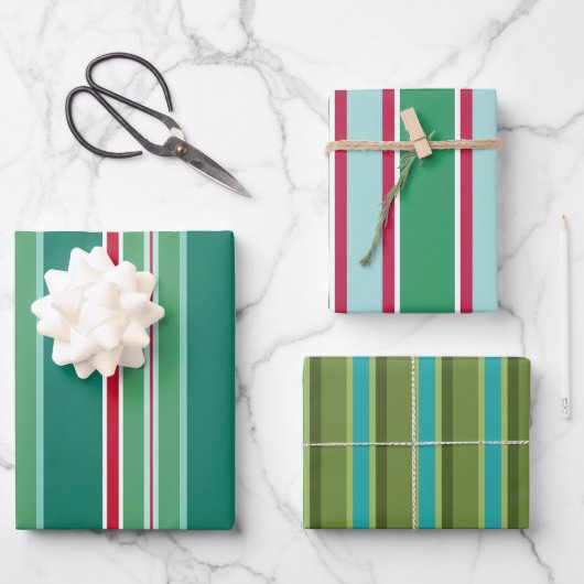 Retro Gestreepte Kerst Wrapping Papier Set Inpakpapier Vel (Voorkant)