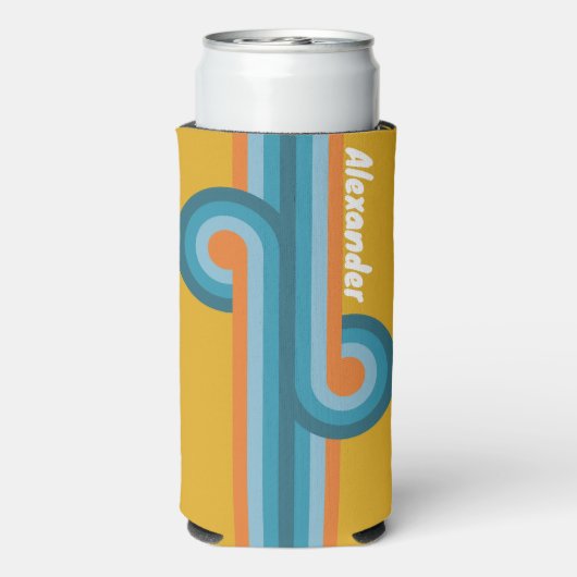 Retro gestreepte lus met naam seltzer blikjeskoeler (Seltzer Achterkant)