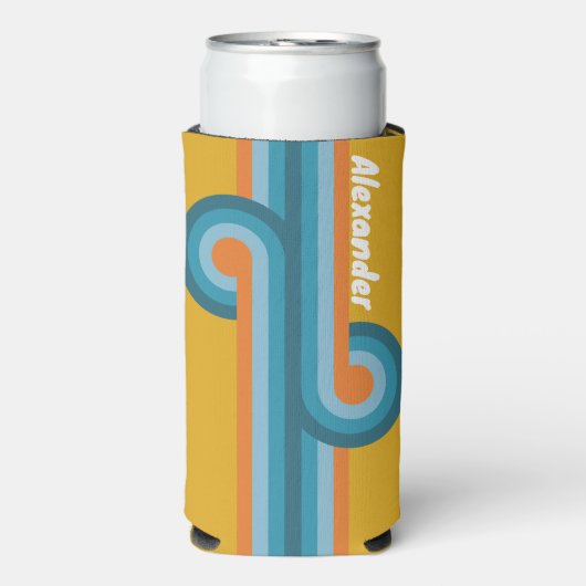 Retro gestreepte lus met naam seltzer blikjeskoeler (Seltzer Voorkant)