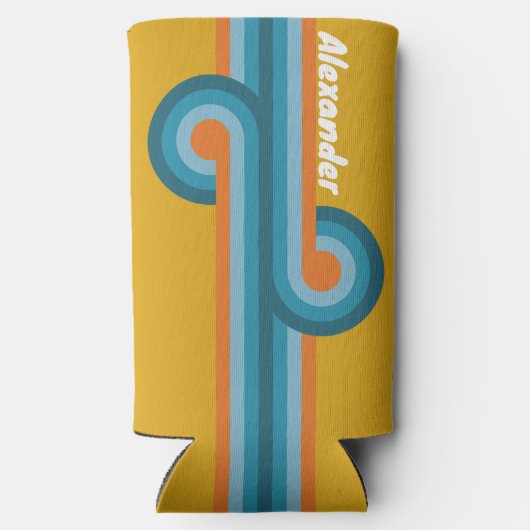 Retro gestreepte lus met naam seltzer blikjeskoeler (Achterkant)