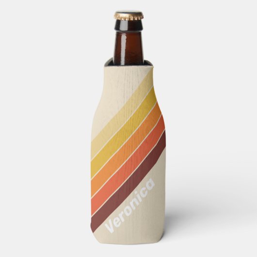 Retro Gestreepte met Naam Flesjeskoeler (Fles Voorkant)