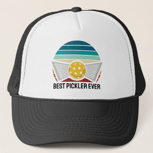 Retro gestreepte pickleball speler trucker pet (Voorkant)
