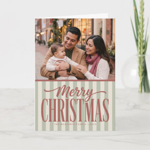 Retro Gestreepte Prettig Kerstmis Familie Foto Feestdagen Kaart