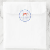 Retro Gestreepte Rood Blauwe Kreeft Kust Bruiloft Ronde Sticker (Tas)
