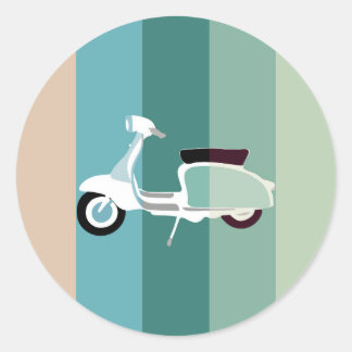 Retro Gestreepte Scooter Ronde Sticker Glanzend