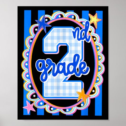 Retro gestreepte tweedegraads docent 2e klas terug poster (Voorkant)
