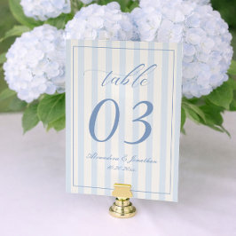 Retro gestreepte witte en blauwe huwelijks tafelnu kaart