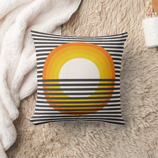 Retro Gestreepte Zonsondergang Minimalistisch Kussen (Deken)